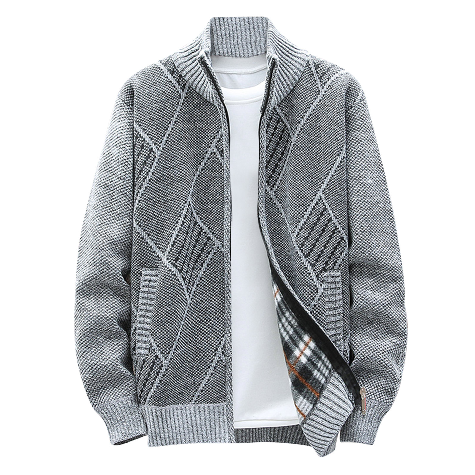 Stamzod New Sweaters Coats Clearance Men Winter Thicker Knitted Cardigan Sweatercoats Slim Fit Mens Knit Warm Sweater Jackets Men Knit Clothes Gray XXXL